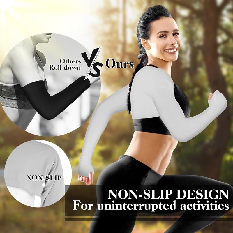 DSLSQD 2 Pack Cooling Shawl Arm Sleeves Sun Sleeves for Women UV Protection Arm Sleeve with Finger Hole for Golfing - Image 5
